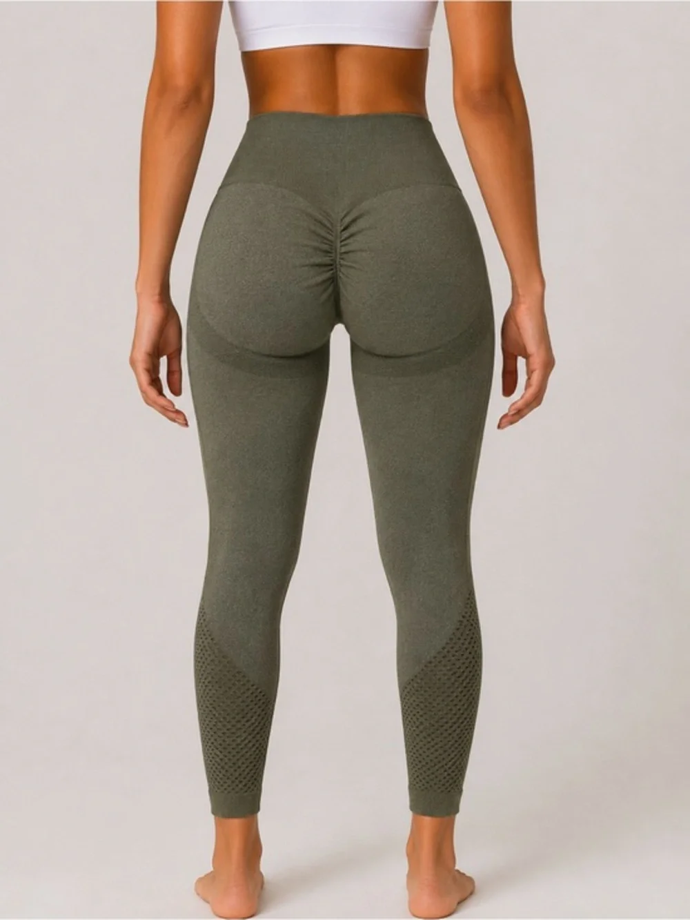 Seamless High-Waist Scrunch Leggings - Olive